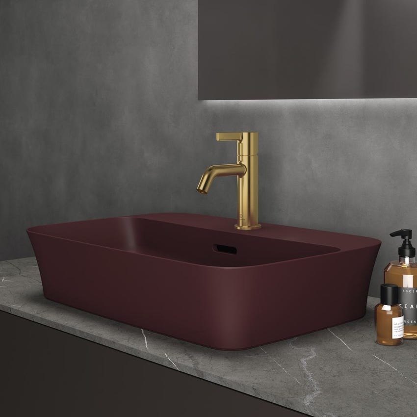 Immagine di Ideal Standard IPALYSS lavabo da appoggio 55 cm monoforo, con troppopieno, colore melograno finitura opaco E2077V6