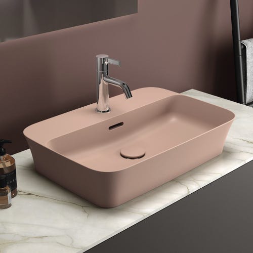 Immagine di Ideal Standard IPALYSS lavabo da appoggio 55 cm monoforo, con troppopieno, colore rosa pallido finitura opaco E2077V7