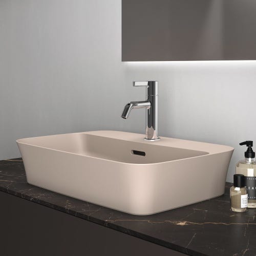 Immagine di Ideal Standard IPALYSS lavabo da appoggio 55 cm monoforo, con troppopieno, colore visone finitura opaco E2077V8