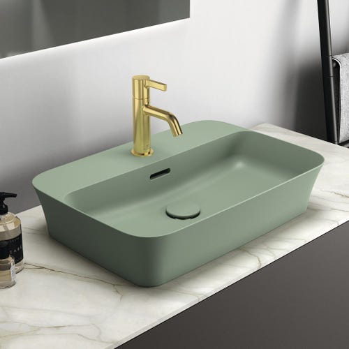 Immagine di Ideal Standard IPALYSS lavabo da appoggio 55 cm monoforo, con troppopieno, colore salvia finitura opaco E2077X9