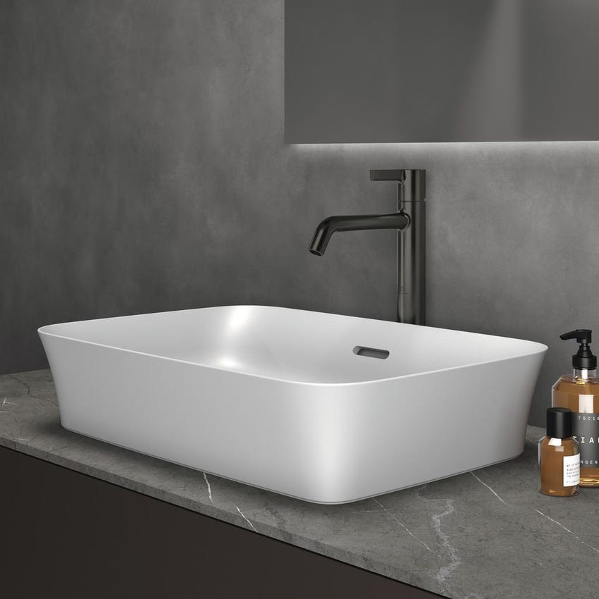 Immagine di Ideal Standard IPALYSS lavabo da appoggio 55 cm, con troppopieno, colore bianco seta finitura opaco E2078V1
