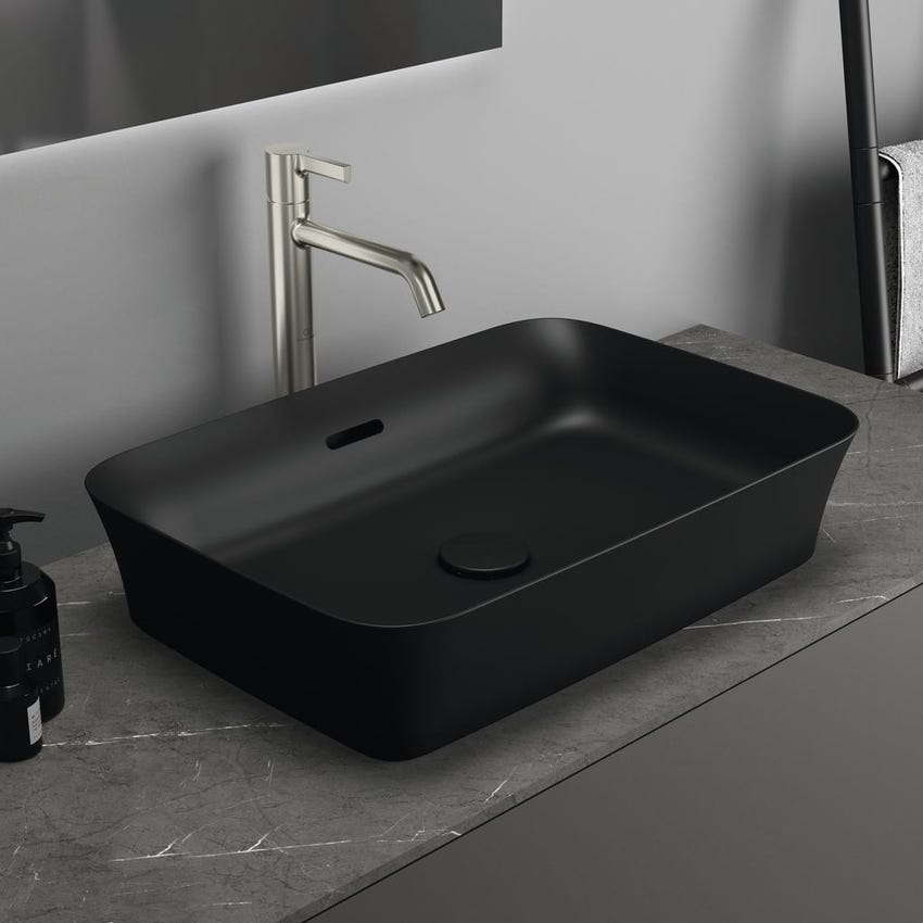 Immagine di Ideal Standard IPALYSS lavabo da appoggio 55 cm, con troppopieno, colore nero finitura opaco E2078V3