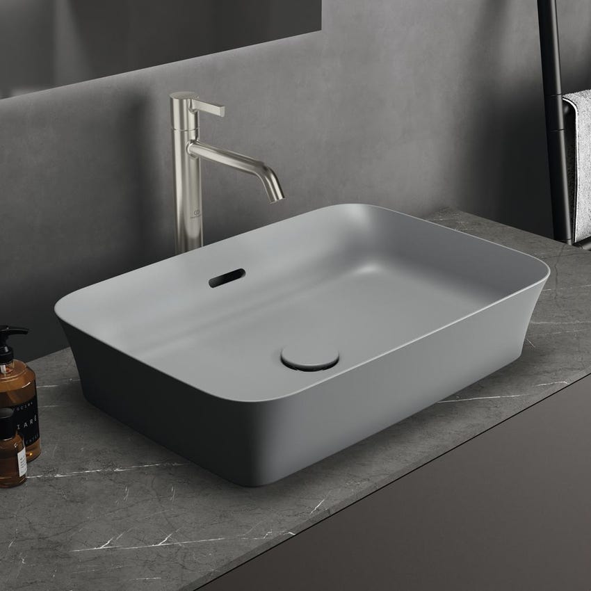 Immagine di Ideal Standard IPALYSS lavabo da appoggio 55 cm, con troppopieno, colore grigio cemento finitura opaco E2078V9