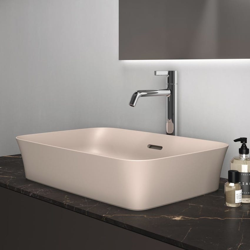 Immagine di Ideal Standard IPALYSS lavabo da appoggio 55 cm, con troppopieno, colore visone finitura opaco E2078V8