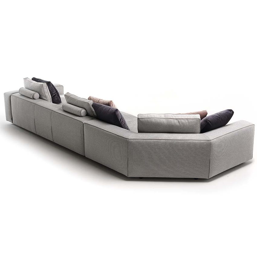 Immagine di Mussi SINFONIA divano composizione angolare L.411 cm, elemento centrale con tavolino in marmo, finitura E tessuto colore grigio e bianco SIN003