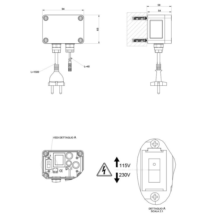 Immagine di Gessi Alimentatore per comandi remoti, alternativo alla batteria fornita nella versione standard, finitura cromo 44680#031