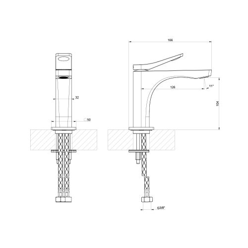 Immagine di Gessi RILIEVO miscelatore lavabo H.15 cm, senza scarico, con flessibili di collegamento, cartuccia 25 mm, finitura nero opaco 59002#299