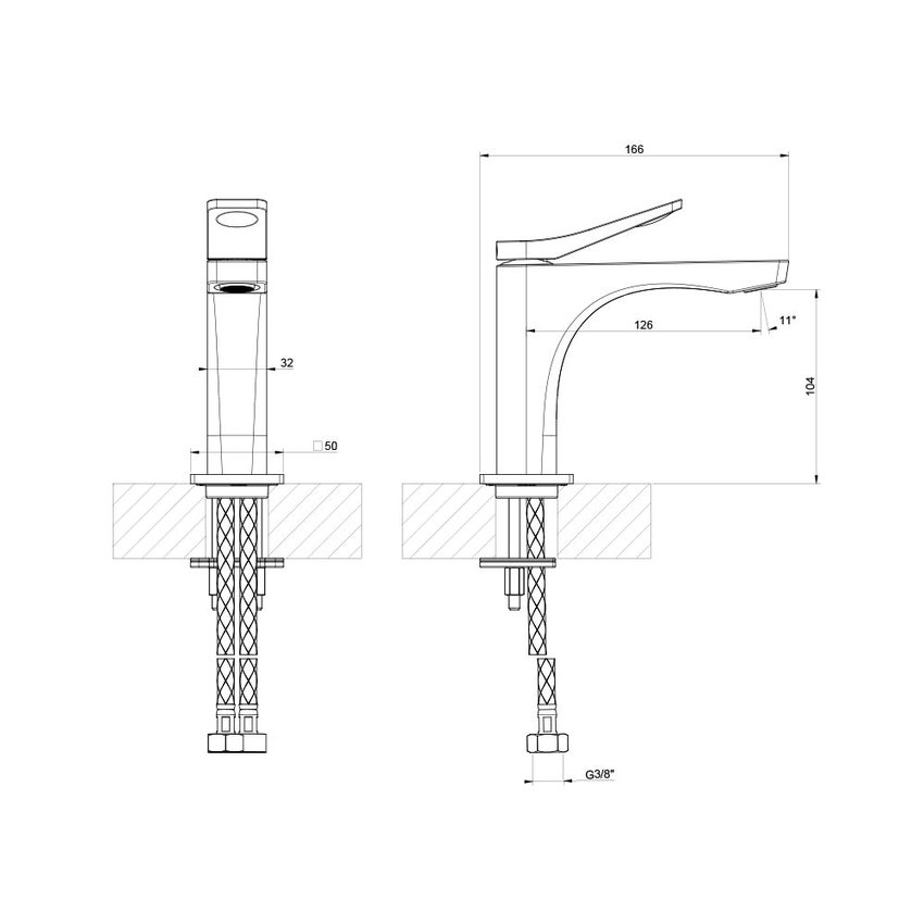 Immagine di Gessi RILIEVO miscelatore lavabo H.15 cm, senza scarico, con flessibili di collegamento, cartuccia 25 mm, finitura nero opaco 59002#299