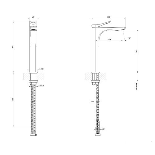 Immagine di Gessi RILIEVO miscelatore lavabo H.30 cm, senza scarico, con flessibili di collegamento, cartuccia 35 mm, finitura cromo 59010#031