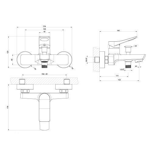 Immagine di Gessi RILIEVO miscelatore esterno vasca, con deviatore automatico bagno/doccia, finitura cromo 59013#031