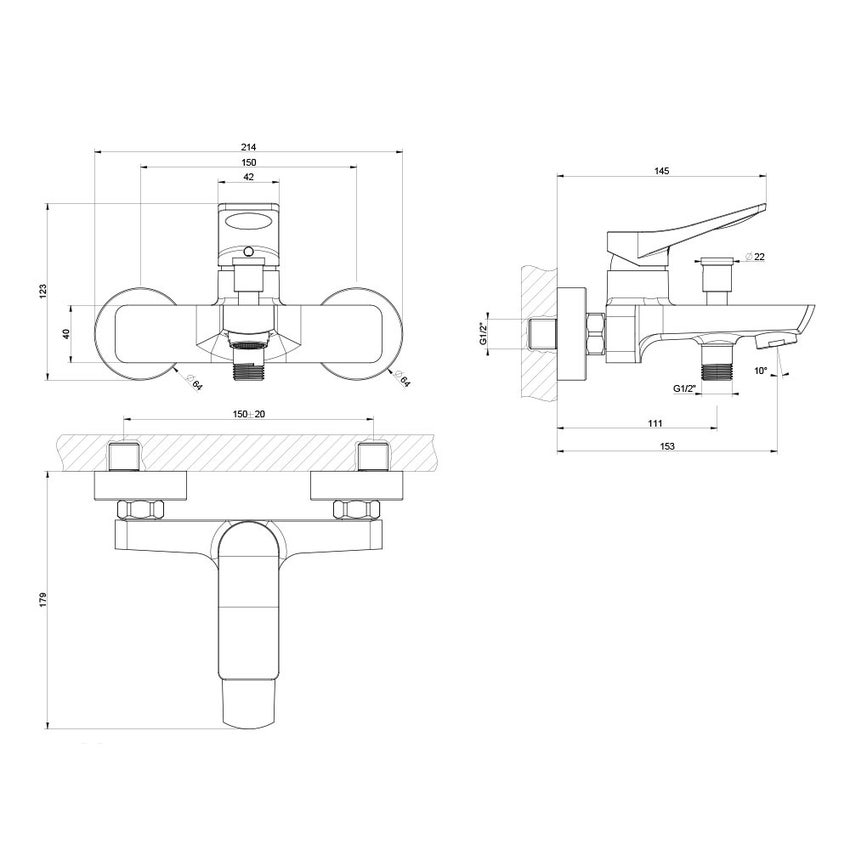 Immagine di Gessi RILIEVO miscelatore esterno vasca, con deviatore automatico bagno/doccia, finitura cromo 59013#031