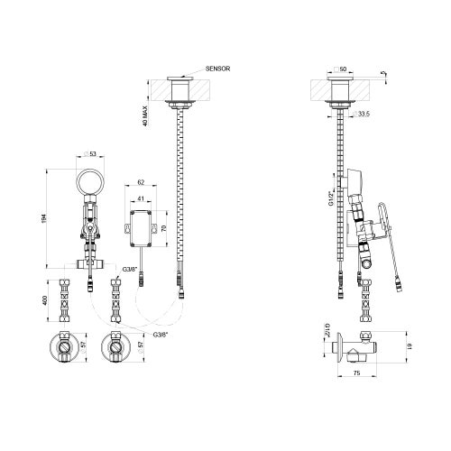 Immagine di Gessi RILIEVO comando remoto elettronico per bocca, con regolazione di temperatura e portata tramite rubinetto sottolavabo, finitura cromo 59028#031