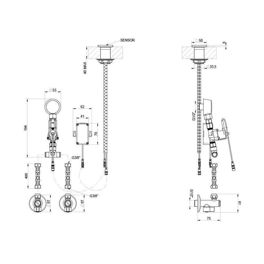 Immagine di Gessi RILIEVO comando remoto elettronico per bocca, con regolazione di temperatura e portata tramite rubinetto sottolavabo, finitura cromo 59028#031