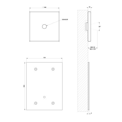 Immagine di Gessi RILIEVO comando remoto elettronico a parete, con box per la regolazione della temperatura e della portata, finitura cromo 59029#031