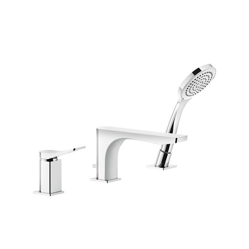 Immagine di Gessi RILIEVO gruppo bordo vasca 3 fori, con bocca di erogazione, deviatore incorporato nella bocca, flessibile 150 cm e doccetta anticalcare, finitura cromo 59037#031