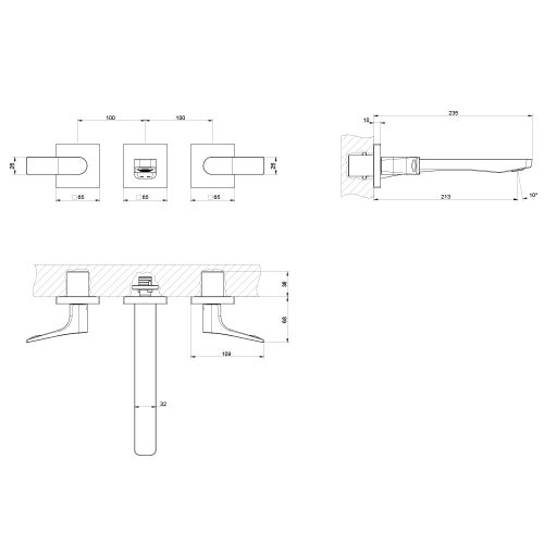 Immagine di Gessi RILIEVO gruppo lavabo a parete P.24 cm, tre fori, senza scarico, finitura cromo 59090#031
