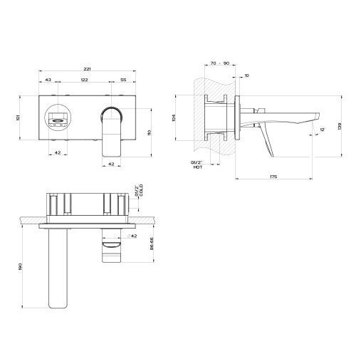 Immagine di Gessi RILIEVO miscelatore vasca, a parete, finitura cromo 59092#031