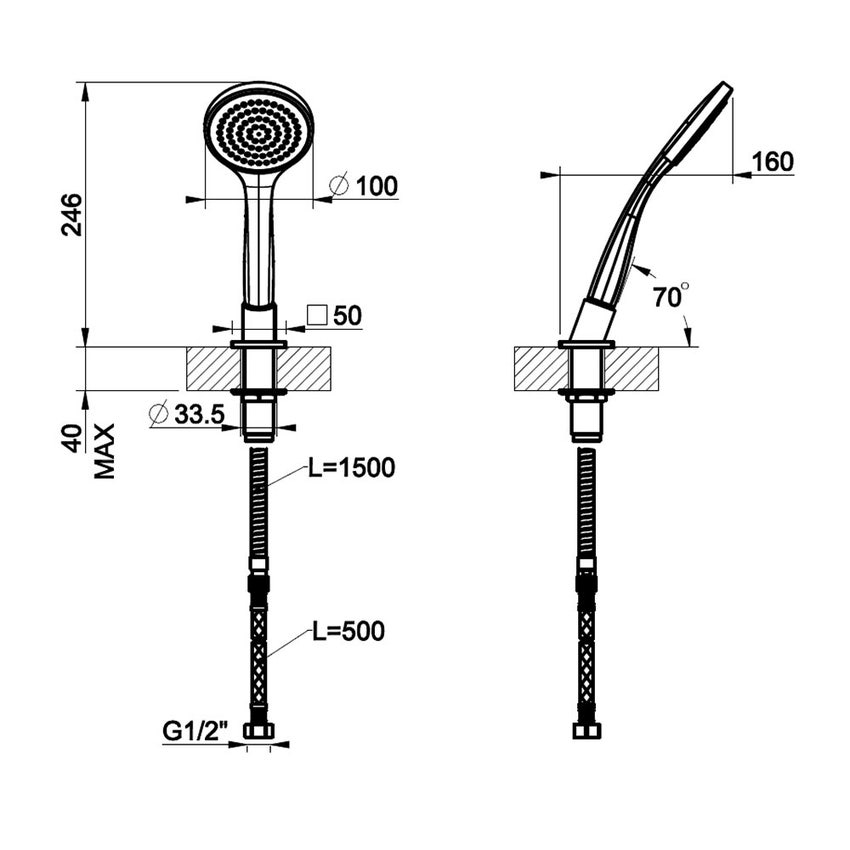 Immagine di Gessi RILIEVO cono porta doccetta, con doccetta anticalcare e flessibile 150 cm, finitura cromo 59127#031