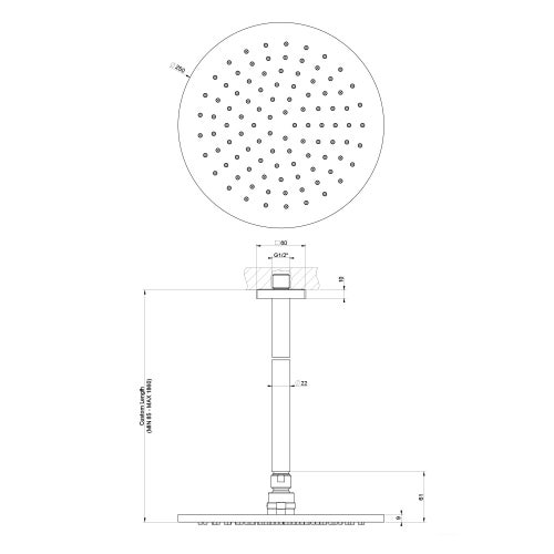 Immagine di Gessi RILIEVO soffione anticalcare a soffitto, braccio con altezza personalizzabile, finitura cromo 59150#031