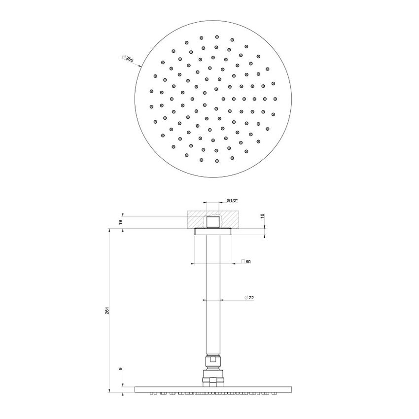Immagine di Gessi RILIEVO soffione anticalcare a soffitto, orientabile,  Ø 25 cm, finitura cromo 59152#031