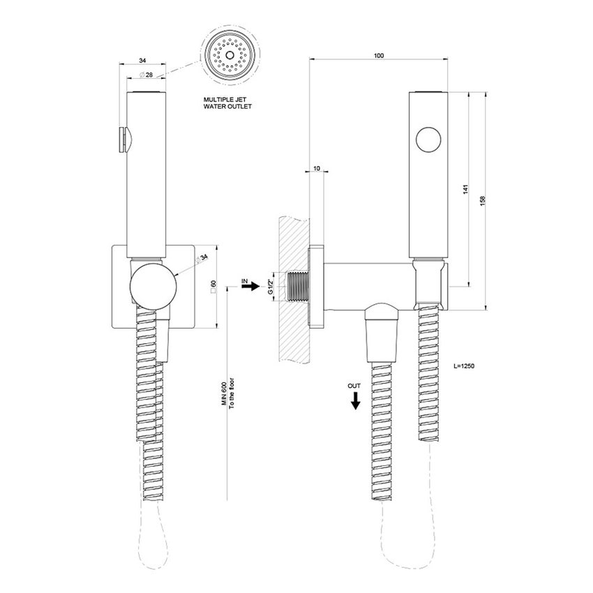 Immagine di Gessi RILIEVO doccetta shut-off, a parete, finitura cromo 59153#031