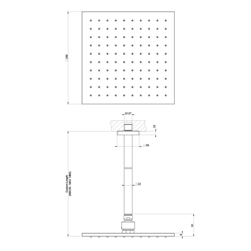 Immagine di Gessi RILIEVO soffione anticalcare a soffitto, braccio con altezza personalizzabile, finitura cromo 59159#031