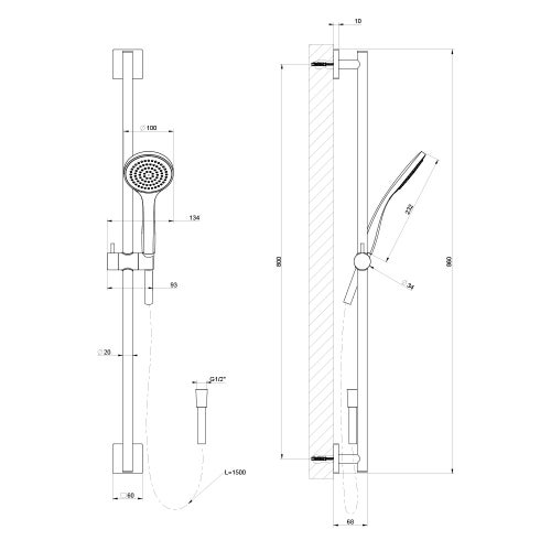 Immagine di Gessi RILIEVO asta saliscendi con doccetta anticalcare e flessibile 150 cm, finitura cromo 59245#031