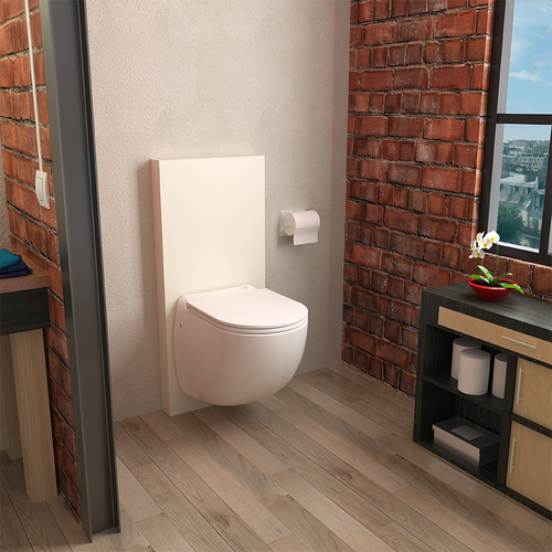 Immagine di SFA Sanitrit SANICOMPACT COMFORT+ APPLIQUE wc sospeso, con trituratore integrato e collegamento lavabo, con rivestimento bianco CPTCOMFORT+APP