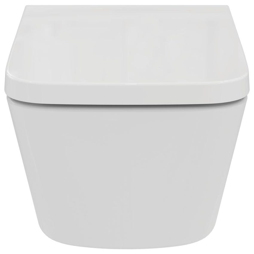 Immagine di Ideal Standard BLEND CUBE set sanitari sospesi, vaso AquaBlade® senza brida, con sedile a chiusura rallentata, bidet monoforo con troppopieno, colore bianco finitura lucido T368601-T368701-T392701