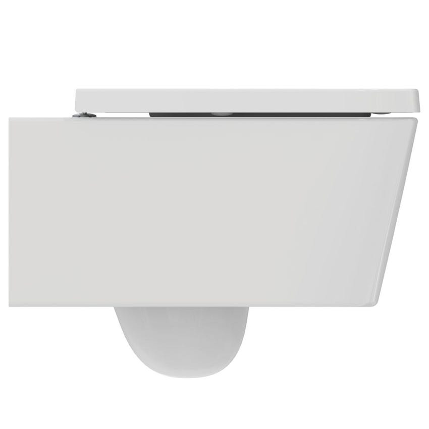 Immagine di Ideal Standard BLEND CUBE set sanitari sospesi, vaso AquaBlade® senza brida, con sedile a chiusura rallentata, bidet monoforo con troppopieno, colore bianco finitura lucido T368601-T368701-T392701