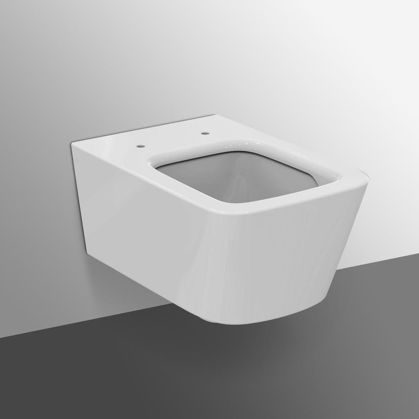 Immagine di Ideal Standard BLEND CUBE set sanitari sospesi, vaso AquaBlade® senza brida, con sedile a chiusura rallentata, bidet monoforo con troppopieno, colore bianco finitura lucido T368601-T368701-T392701
