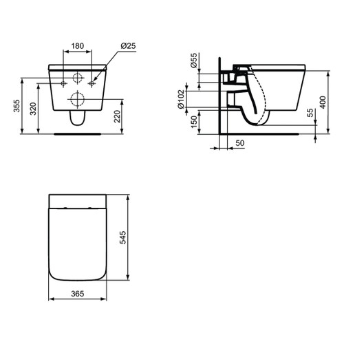 Immagine di Ideal Standard BLEND CUBE vaso sospeso AquaBlade®, senza sedile e senza brida, colore bianco finitura lucido T368601
