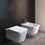 Immagine di Ideal Standard BLEND CUBE set sanitari sospesi, vaso AquaBlade® senza brida, con sedile a chiusura rallentata, bidet monoforo con troppopieno, colore bianco finitura lucido T368601-T368701-T392701