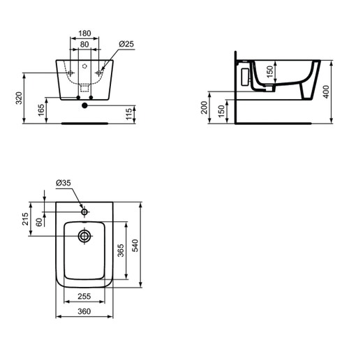 Immagine di Ideal Standard BLEND CUBE bidet sospeso monoforo, con troppopieno, colore bianco seta finitura opaco T3687V1