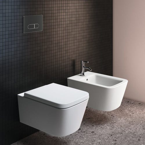Immagine di Ideal Standard BLEND CUBE bidet sospeso monoforo, con troppopieno, colore bianco seta finitura opaco T3687V1