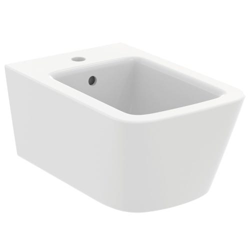 Immagine di Ideal Standard BLEND CUBE bidet sospeso monoforo, con troppopieno, colore bianco seta finitura opaco T3687V1