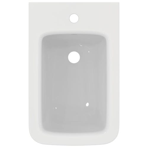 Immagine di Ideal Standard BLEND CUBE set sanitari a pavimento, vaso AquaBlade® senza brida, con sedile a chiusura rallentata, bidet monoforo con troppopieno, colore bianco finitura lucido T368801-T368901-T392701