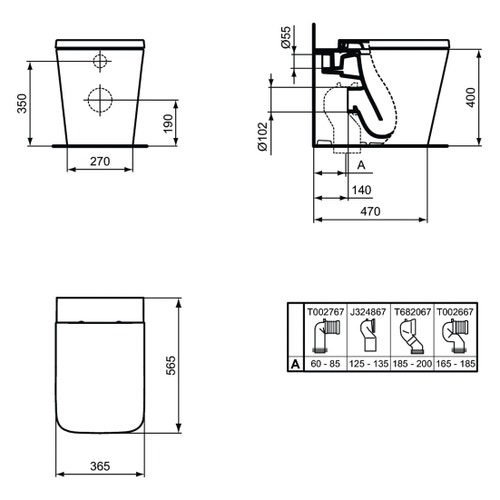 Immagine di Ideal Standard BLEND CUBE set sanitari a pavimento, vaso AquaBlade® senza brida, con sedile a chiusura rallentata, bidet monoforo con troppopieno, colore bianco finitura lucido T368801-T368901-T392701