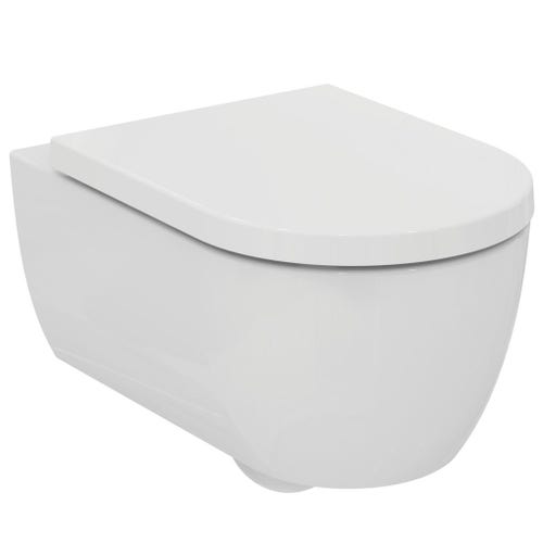 Immagine di Ideal Standard soluzione bagno completo, sanitari sospesi, lavabo 75 cm, colore bianco finitura lucido, mobile sottolavabo 120 cm, colore sunset finitura opaco, rubinetteria finitura magnetic grey SING4