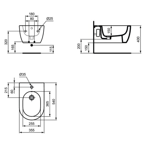 Immagine di Ideal Standard BLEND CURVE bidet sospeso monoforo, con troppopieno, colore bianco finitura lucido T375001