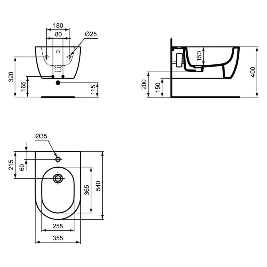 Immagine di Ideal Standard BLEND CURVE bidet sospeso monoforo, con troppopieno, colore bianco finitura lucido T375001