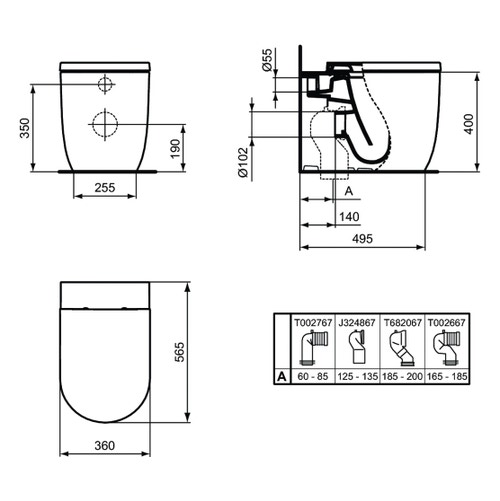 Immagine di Ideal Standard BLEND CURVE set sanitari a pavimento, vaso AquaBlade® senza brida, con sedile a chiusura rallentata, bidet monoforo con troppopieno, colore bianco seta finitura opaco T3751V1-T3753V1-T3760V1
