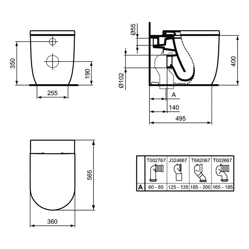 Immagine di Ideal Standard BLEND CURVE set sanitari a pavimento, vaso AquaBlade® senza brida, con sedile a discesa rallentata, bidet monoforo con troppopieno, colore bianco finitura lucido T375101-T375301-T376001
