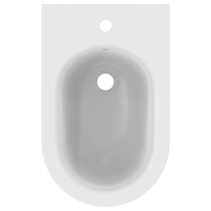 Immagine di Ideal Standard BLEND CURVE set sanitari a pavimento, vaso AquaBlade® senza brida, con sedile a chiusura rallentata, bidet monoforo con troppopieno, colore bianco seta finitura opaco T3751V1-T3753V1-T3760V1