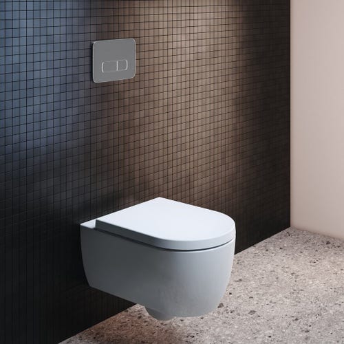 Immagine di Ideal Standard BLEND CURVE set sanitari sospesi, vaso AquaBlade® senza brida, con sedile a chiusura rallentata, bidet monoforo con troppopieno, colore bianco finitura lucido T374901-T375001-T376001