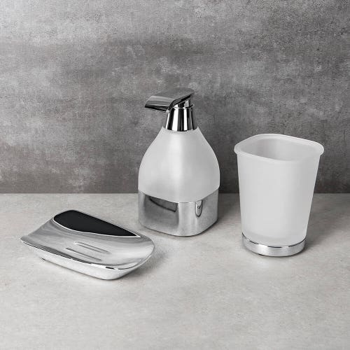 Immagine di Colombo Design ALIZÈ set da appoggio con porta sapone, dispenser sapone e bicchiere, finitura cromo SETAL001