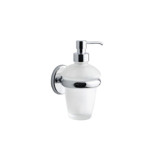 Immagine di Inda COLORELLA spandisapone a parete con contenitore in vetro, finitura satinato e erogatore in ottone, finitura cromo A2367ACR21