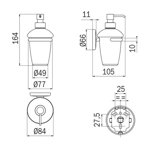 Immagine di Inda COLORELLA spandisapone a parete con contenitore in vetro, finitura satinato e erogatore in ottone, finitura cromo A2367ACR21