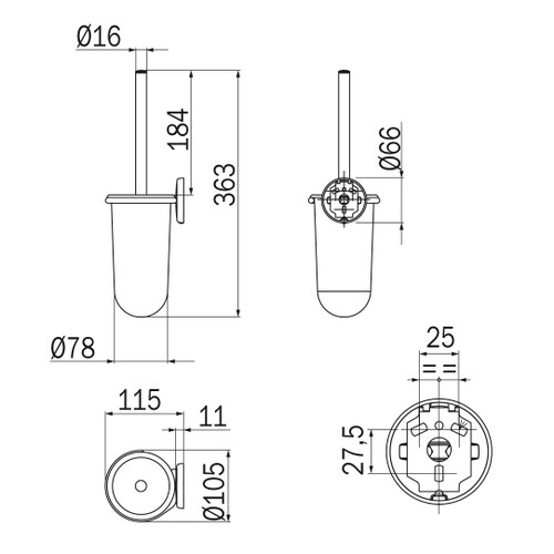 Immagine di Inda COLORELLA portascopino da parete con bacinella in ABS, finitura cromo A04140CR