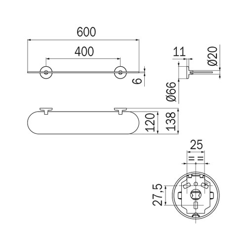 Immagine di Inda COLORELLA mensola in cristallo temperato L.60 cm con supporti, finitura cromo A23070CR01